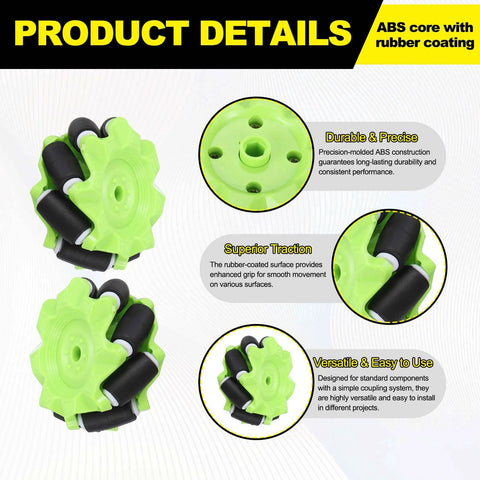 MECCANIXITY 2-set green 58mm omnidirectional mecanum wheels with ABS rubber and black rollers