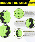 Omnidirectional Mecanum Wheel Set For DIY Smart Robot Cars And Maker Projects 58mm And 2.28 Inch Diameter ABS Rubber Wheels Green