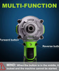 Cordless One Half Inch Impact Wrench Kit With 300 Foot Pounds Torque showing forward and reverse button controls