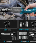 Half Inch Cordless Electric Ratchet Wrench Pro Grade With 90 Nm Torque shown in use with accessories and adapters