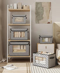 Fabric Storage Bins With Lids 5 Pack Decorative Closet Organizers For Shelves Gray 15 X 9.8 X 9.8 Inches With Clear Front Window