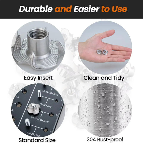Top Shelf 304 Stainless Steel T Nuts M8 Four Prong 25 Count Pack Locks Dead Solid for easy assembly with rust-proof design.