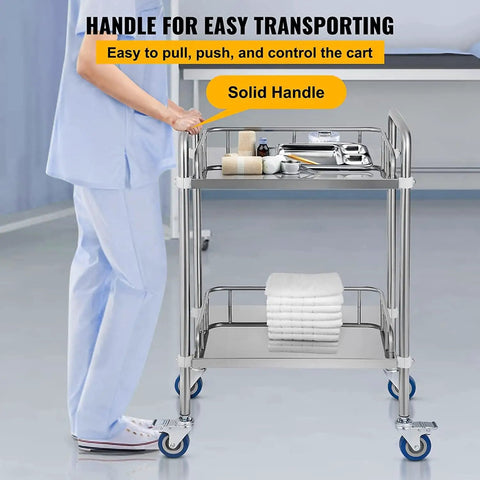 Stainless Steel Lab Rolling Cart Double Tier Mobile Utility Trolley With Smooth Swivel Wheels Crafted For Clinics Restaurants And Hospitals Hella Tough Real Deal