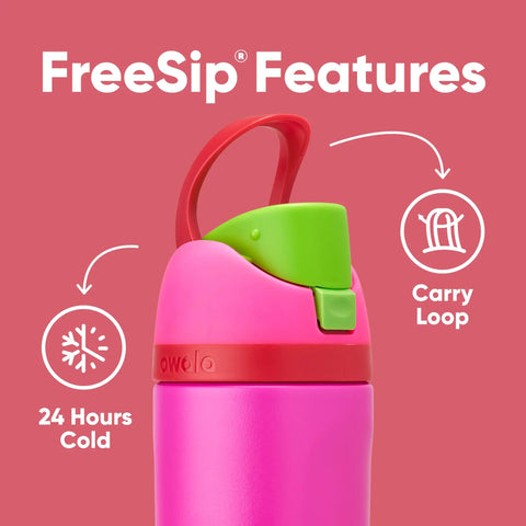 Kid Sized Insulated Stainless Steel Water Bottle With FreeSip Spout, 16 Oz, BPA Free, Leakproof Push Button Lid With Lock, Built In Straw