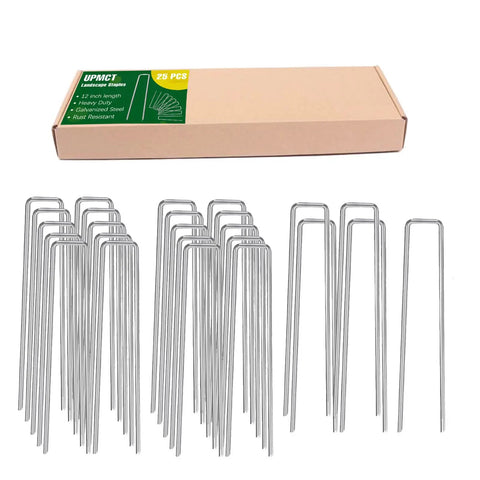 Heavy Duty 12 Inch Galvanized Landscape Staples U Shaped Ground Stakes Anti Rust Garden Pins For Lawn Fabric And Netting, Tent Tarp Security, Wind Resistant Outdoor Decor, 25 50 100 Pack