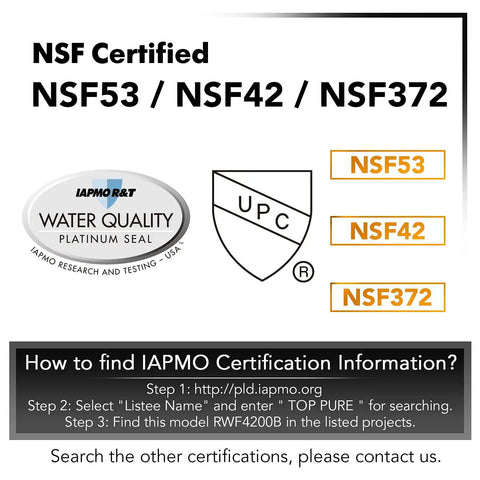 IAPMO NSF Certified seal for NSF53 NSF42 NSF372 water quality testing