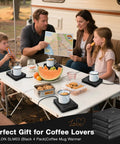 Keep Your Coffee Tea And Cocoa Toasty With This Slick Black Four Pack Electric Cup Heater Boasting Three Custom Heat Levels And A Universal Mug Fit That Slides Right Into Every Office Or Home, used outdoors.