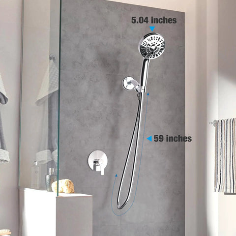 High Pressure Handheld Shower Head With 8 Massage Settings And 2 Jet Modes, 5.04 Inch Large Head, 59 Inch Stainless Steel Hose