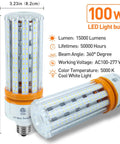 1000W Equivalent LED Corn Bulb Mega Bright 15000 Lumen 5000K Daylight White E26 E39 Mogul Base 2 Pack