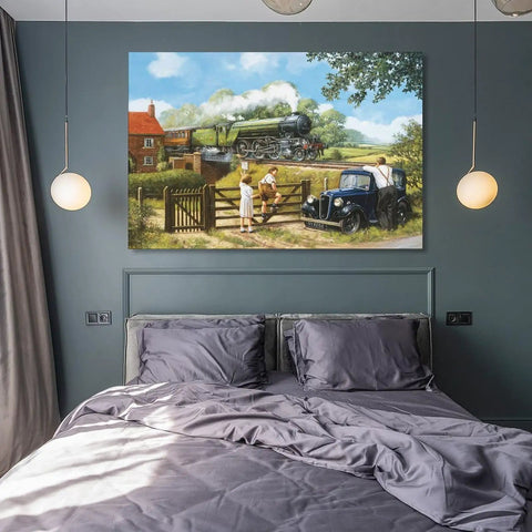 Dope Green Steam Locomotive Poster Canvas Print For Living Room And Bedroom, vintage train decor above a bed, 12x18 inches