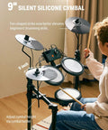 Starter Electronic Drum Kit For Beginners With 150 Sounds Quiet Mesh Pads Nine Inch Cymbals USB MIDI Type C Charging