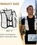 Hydration Running Vest For Women And Men, Adjustable Lightweight Nylon Pack With Phone Holder in white, on male model