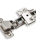 Concealed cabinet hinge, silver metal, clip-on, full-overlay for frameless kitchen cabinets