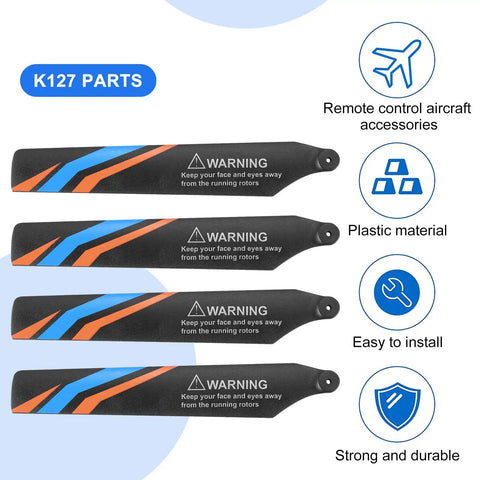 4 Pack Main Blade Propellers For XK K127 RC Helicopter Drone Replacement Spare Parts Upgrade Durable Plastic Build Easy Swap And Install