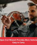 Mechanic using 12 Piece Metric Ratchet Wrench Set with Two-Way Reversible 72-Tooth Heads, Cr-V Steel in car repair