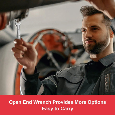 Mechanic using 12 Piece Metric Ratchet Wrench Set with Two-Way Reversible 72-Tooth Heads, Cr-V Steel in car repair