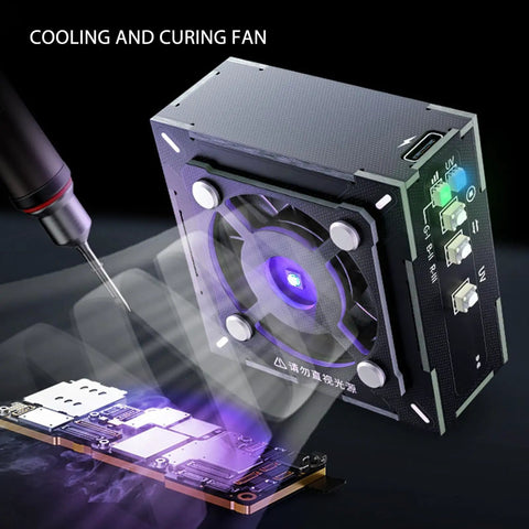 High Speed Solder Fume Extractor With UV Curing And Cooling Function showcasing cooling fan in action.