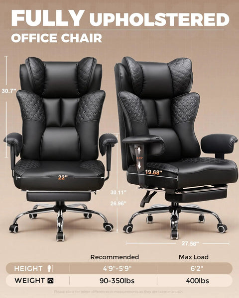 Big And Tall Ergonomic Office Chair With Deluxe Embossed Leather Upholstery Foot Rest And Wide Seat For Gaming And Work