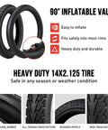 14x2.125 Tire And Tube Set 57-254 E Bike Replacement For Folding E Bikes Electric Scooters And Kids Bikes With Non Slip Grippy Tread For All Weather Traction And Puncture Resistant Design With Inner Tube Included, 90° valve