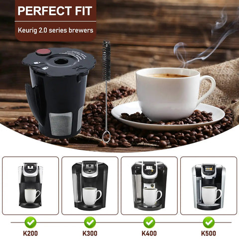 Reusable K Cup Coffee Filter Pod For Keurig 2.0 Brewers K200 Through K575 Pack Of 2 With Cleaning Brush at coffee station