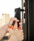 Beast Mode Heavy Duty 4-In-1 Rivet Gun Kit in use on metal surface, showcasing orange grip and alloy steel construction.