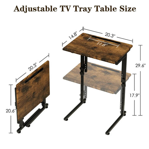 Adjustable Folding TV Tray Table For Eating And Snacking, 6 Height Levels, showing dimensions, C Shaped End Table Under Couch