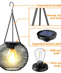 Auto On Solar Lanterns For Outdoors Upgraded Hanging Garden Lights Metal Waterproof Lanterns For Yard Patio Pathway Decor IP65 Black 2 Pack