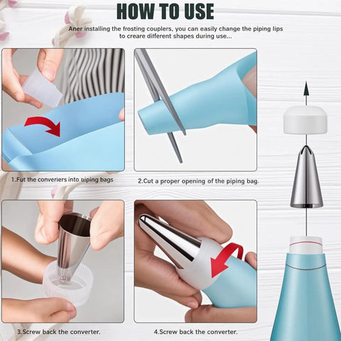 Step-by-step guide using All In One Cake Decorating Starter Kit With Non Slip Turntable Leveler And 82 Piece Baking Gear Including Piping Tips