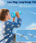 Child using Awesome Kids Digital Microscope With 4K Clarity And 2.4 Inch Screen to view airplane in the sky, showcasing long-range vision.