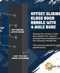 Image of 10 Inch White Sliding Patio Glass Offset Pull Handle Set Replacement Non Keyed Handle Fits 3 15/16 Inch Hole Spacing And 1 1/4 To 2 1/4 Inch Door Thickness With Four Hole Pattern Escutcheon Plate For Repair And Replacement Hardware diagram showing fit and measurements.
