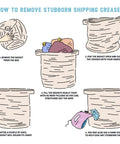 Illustration demonstrating how to remove creases from a Dope Rope Laundry Basket With Handles For Living Room Storage, Modern Woven Bin.