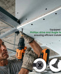 Rock Solid Heavy Duty Drywall Screws 1 1 4 Inch Coarse Thread Carbon Steel Black Phosphate Finish Phillips Drive Bugle Head For Wall Studs Dead Set Tight Grip Built To Last Construction Pack 221, shown in use with drill for installation.