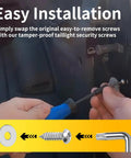Lock Down Your Rig With Premium Tamper Proof Anti Theft License Plate Screws And Tail Light Bolts For Ford F150 F250 F350 F450 Raptor Solid Security Hardware Kit Included, hands installing tamper-proof taillight screws with tool.