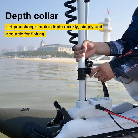 Quiet Riot 12V Bow Mount Trolling Motor 55 Lb Thrust 48 Inch Shaft Wireless Remote Control depth collar adjustment for fishing.