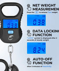 Lightweight Digital Fishing Scale With USB Cable 55lb Capacity Multi Unit Pound Ounces And Kilograms High Accuracy Backlit LCD Display