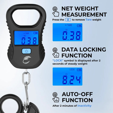 Lightweight Digital Fishing Scale With USB Cable 55lb Capacity Multi Unit Pound Ounces And Kilograms High Accuracy Backlit LCD Display