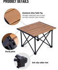 Ultralight Camping Table With Compact Aluminum Folding Design And Carry Bag For Outdoor Picnics Barbecues And Cooking Stable Portable Beach Table For Any Terrain showing details of table top, joints, and rubber feet