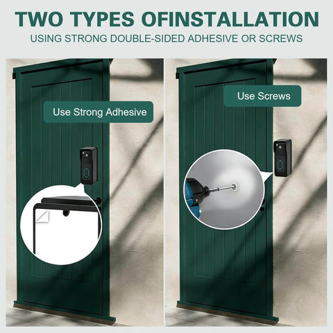 Adjustable 45 Degree Wall Mount Bracket For 2025 Video Doorbell Gen 2 shown with adhesive and screw installation on a door.
