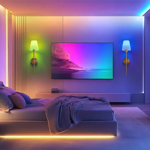 Set Of Two Battery Powered Wall Sconces Featuring Rechargeable E26 Led Bulbs Sleek Modern Frame No Wire Hassle Straight Forward Install To Amp Up Your Hallway Game Changing Lighting Upgrade in a modern bedroom.