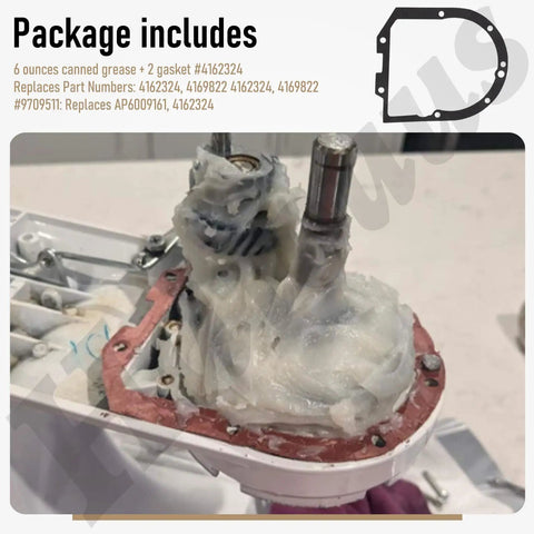 6 Oz Food Grade Grease For Kitchen Stand Mixers Pro Grade Lubricant For Regular Maintenance And Gear Wear Reduction, Compatible With Gasket Seals And Common Mixer Parts, One Can. package with grease and gasket on mixer parts