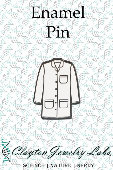 Lab Coat Enamel Pin In Black With White Accent, Corrosion Resistant Steel Backing, Double Rubber Clutch, Hard Enamel Finish