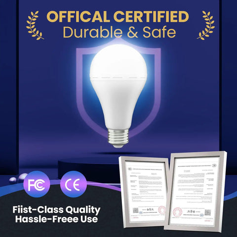 Rechargeable Emergency Led Light Bulb With Hook Keeps The Lights On When The Power Is Out Lifesaver Back Up For Home Camping And Hiking 1500mAh 12W 60W Equivalent 10 Pack with certification documents