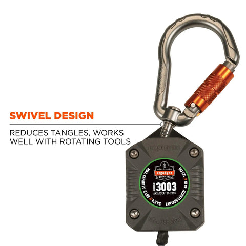 Retractable Tool Lanyard With Two Locking Carabiners And Swivel ANSI ISEA 121 2018 Certified Gray close-up swivel design