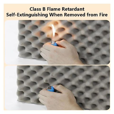 Class B flame retardant test of Top Shelf Self Adhesive Soundproofing Foam Acoustic Panels 5Cm Thick in action.