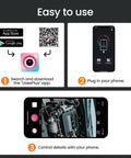 Easy use steps for HD Endoscope Camera With Light 1920P Borescope, 7.9mm Slim Probe, app download and phone connection