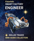 Futuristic image of a robotic manufacturing system illustrating the Smart Factory Engineer guide for industrial automation.