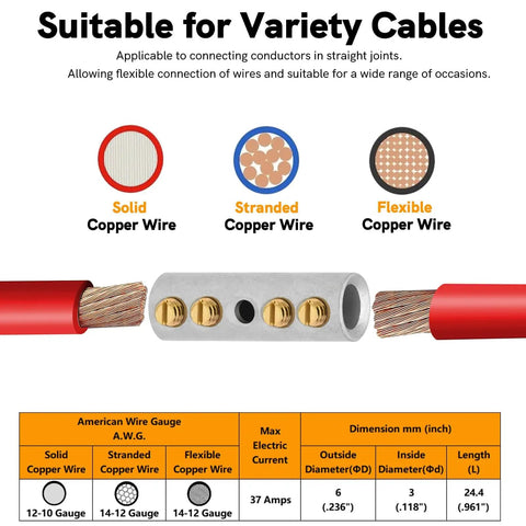 Diagram showing Workhorse 14-12 Gauge Wire Butt Connectors Kit With 20 Screw Type Splices Included Brass And Galvanized Screws
