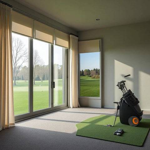 Indoor setup with silicone golf putting green practice hole cup for indoor and backyard use, durable flexible cup on carpet
