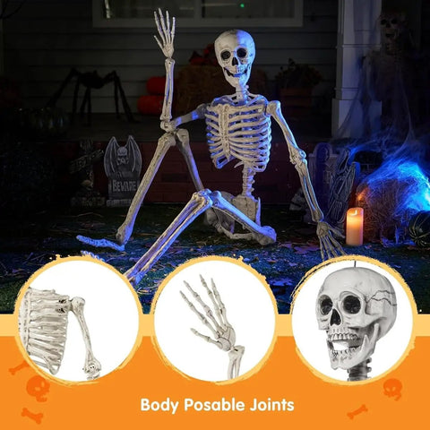 6.9 Foot Poseable Life Size Skeleton For Halloween Decor Indoor Outdoor Spooky AF Scene Props With Movable Joints