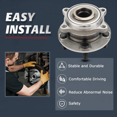 Drop In Front And Rear Wheel Bearing And Hub Assembly For 2007 2014 Hyundai Santa Fe 2013 2014 Santa Fe Sport 2007 2012 Veracruz 2011 2015 Kia Sorento FWD Replacement Kit 512326 513266 displayed with benefits highlighted.